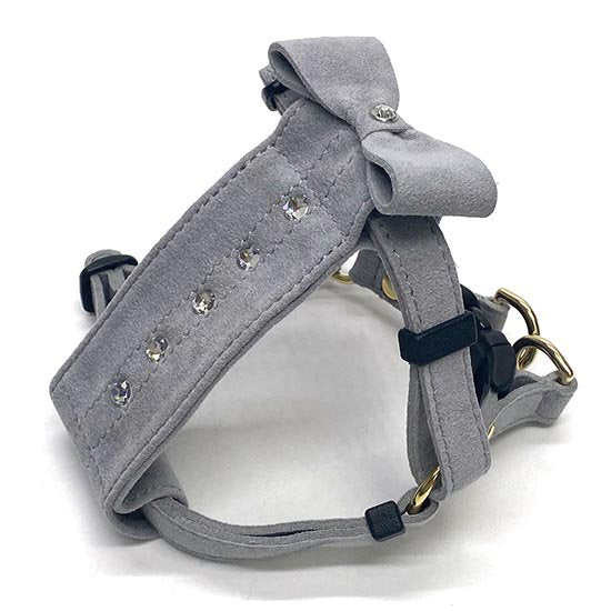 グレー★338 M リンバーハーネス【BIRDIE本革製小型犬胴輪】 Мサイズ バーディ スワロ リボン 犬用 ハーネス