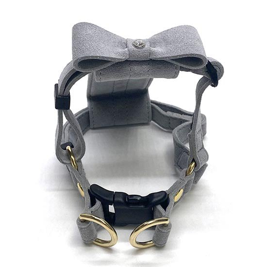 グレー★338 M リンバーハーネス【BIRDIE本革製小型犬胴輪】 Мサイズ バーディ スワロ リボン 犬用 ハーネス
