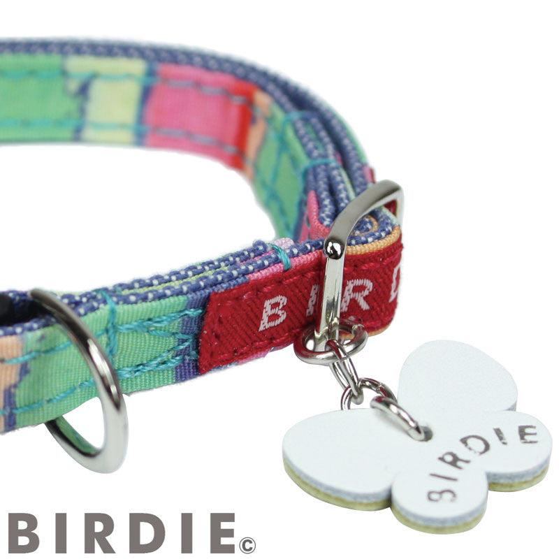 【イエロー/SS】BIRDIE マルチボーダーカラー カラフルなレインボーカラーの首輪 5colorssize 【(バーディ)小型犬用ワンタッチバックル首輪】