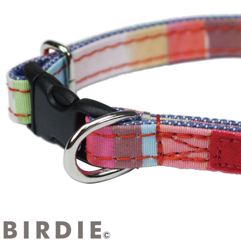 【イエロー/SS】BIRDIE マルチボーダーカラー カラフルなレインボーカラーの首輪 5colorssize 【(バーディ)小型犬用ワンタッチバックル首輪】