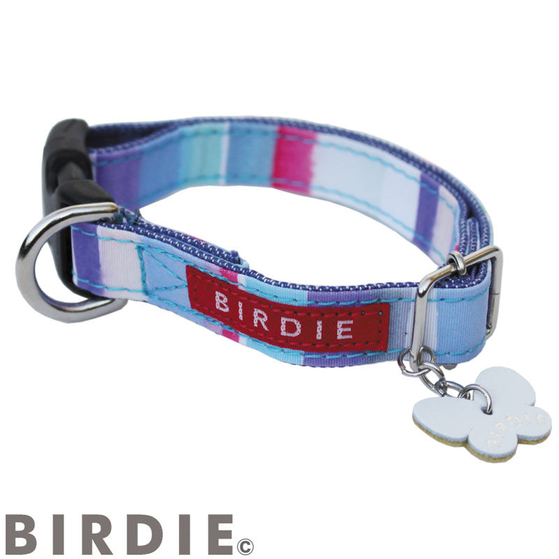 【S/レッド】BIRDIE マルチボーダーカラー カラフルなレインボーカラーの首輪 5colorssize 【(バーディ)小型犬用ワンタッチバックル首輪】