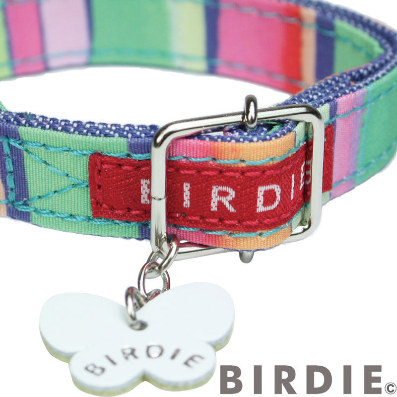 【S/レッド】BIRDIE マルチボーダーカラー カラフルなレインボーカラーの首輪 5colorssize 【(バーディ)小型犬用ワンタッチバックル首輪】