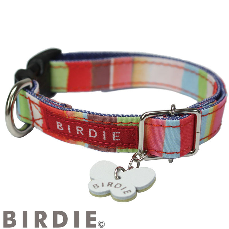 【S/レッド】BIRDIE マルチボーダーカラー カラフルなレインボーカラーの首輪 5colorssize 【(バーディ)小型犬用ワンタッチバックル首輪】