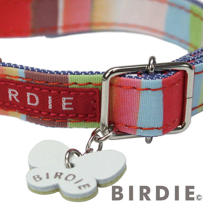 【S/レッド】BIRDIE マルチボーダーカラー カラフルなレインボーカラーの首輪 5colorssize 【(バーディ)小型犬用ワンタッチバックル首輪】