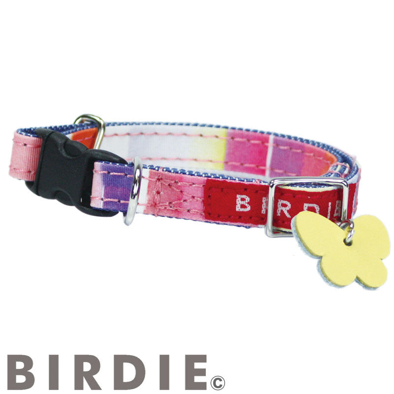 【イエロー/SS】BIRDIE マルチボーダーカラー カラフルなレインボーカラーの首輪 5colorssize 【(バーディ)小型犬用ワンタッチバックル首輪】