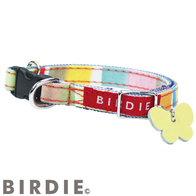 【イエロー/SS】BIRDIE マルチボーダーカラー カラフルなレインボーカラーの首輪 5colorssize 【(バーディ)小型犬用ワンタッチバックル首輪】