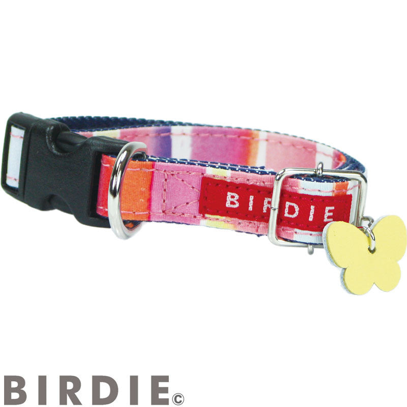 【S/レッド】BIRDIE マルチボーダーカラー カラフルなレインボーカラーの首輪 5colorssize 【(バーディ)小型犬用ワンタッチバックル首輪】