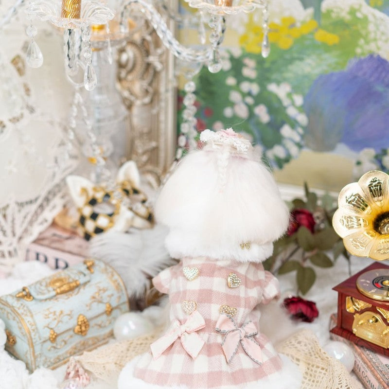 【XS/ピンク】ダブルリボンファーコート Fancy House ファンシーハウス 裾からチラッと見えるレースがとってもお洒落 華やかさに防寒機能も兼ね備えたパーフェクトコート 犬 服 ドッグウェア 犬用品 犬用 小型犬 中型犬