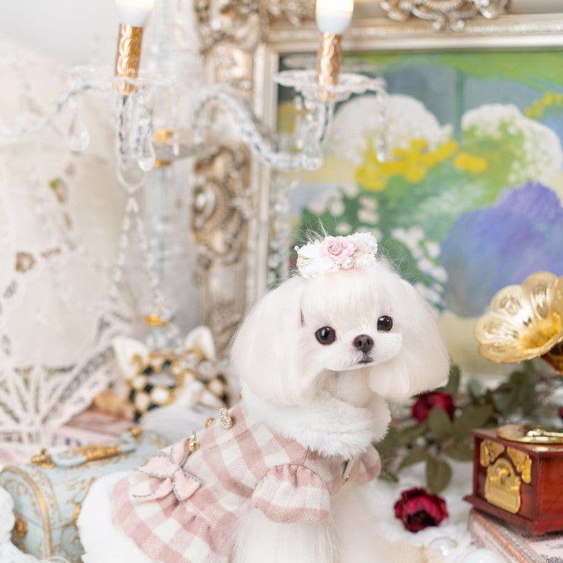 【XS/ピンク】ダブルリボンファーコート Fancy House ファンシーハウス 裾からチラッと見えるレースがとってもお洒落 華やかさに防寒機能も兼ね備えたパーフェクトコート 犬 服 ドッグウェア 犬用品 犬用 小型犬 中型犬