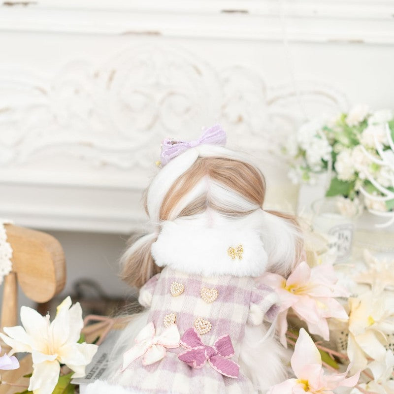 【XS/ピンク】ダブルリボンファーコート Fancy House ファンシーハウス 裾からチラッと見えるレースがとってもお洒落 華やかさに防寒機能も兼ね備えたパーフェクトコート 犬 服 ドッグウェア 犬用品 犬用 小型犬 中型犬