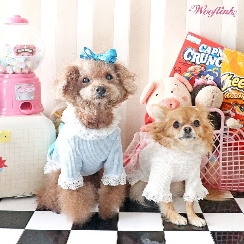 【4号 ブルー/ホワイト3号】ROMANTIC BLOUSE【WOOFLINK】 ブルー ロマンティック・ブラウス【犬用品 ドッググッズ 犬服 ドッグウェア 中型犬】