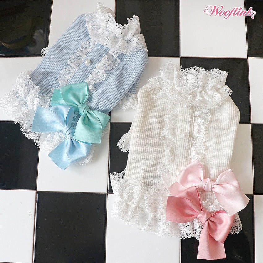 【4号 ブルー/ホワイト3号】ROMANTIC BLOUSE【WOOFLINK】 ブルー ロマンティック・ブラウス【犬用品 ドッググッズ 犬服 ドッグウェア 中型犬】