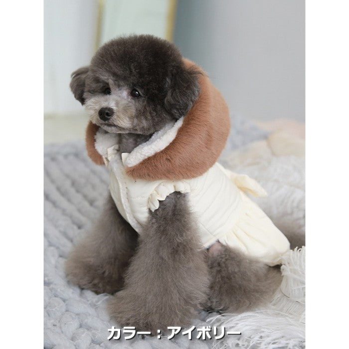 【S/ピンク】スノーフード ダウンワンピース TOTO&ROY 防寒 ファッショナブル ファーフード ダウンウェア 犬服 ペット・ペットグッズ 犬用品 小型犬 中型犬 ファー【犬服 ブランド】