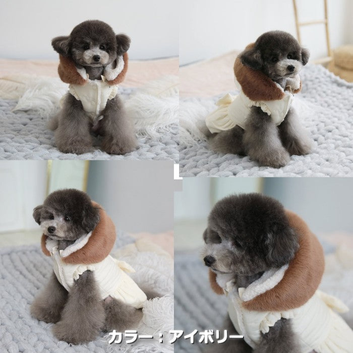 【S/ピンク】スノーフード ダウンワンピース TOTO&ROY 防寒 ファッショナブル ファーフード ダウンウェア 犬服 ペット・ペットグッズ 犬用品 小型犬 中型犬 ファー【犬服 ブランド】