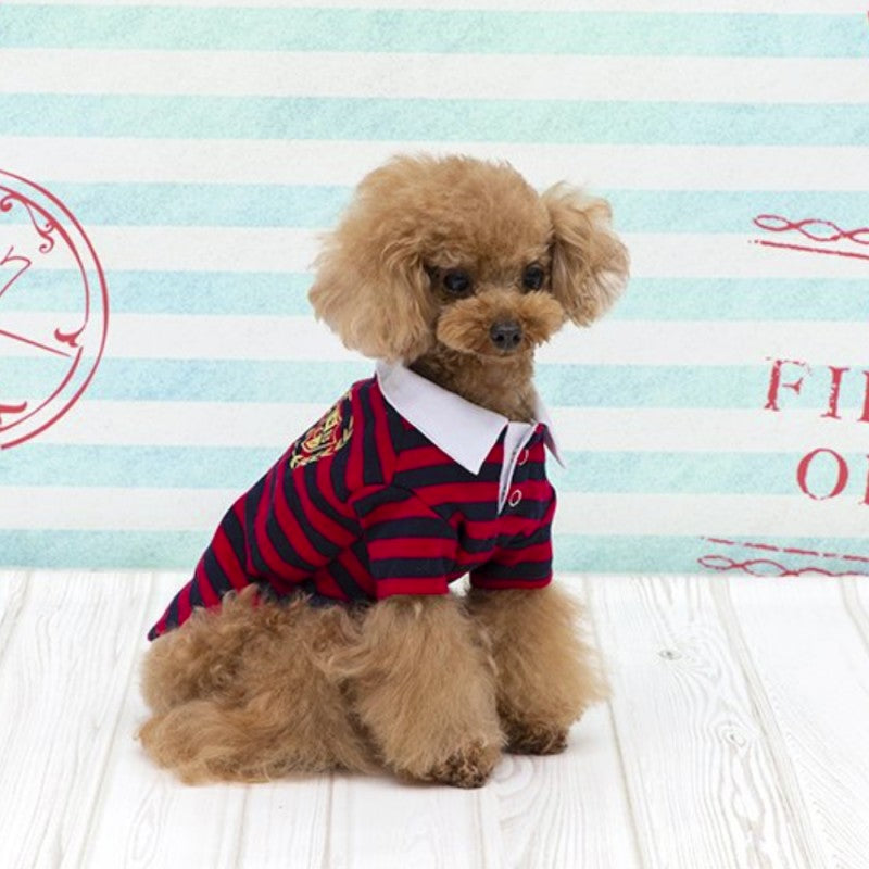 【3号/ブラック】ラガーシャツ PET'S REPUBLIC ベッツ・リパブリック 冬 ボア 柔らか素材 スマート ボーダー 刺繍 ラガーシャツ 犬 服 ドッグウェア 犬用品 犬用 小型犬 中型犬 大型犬