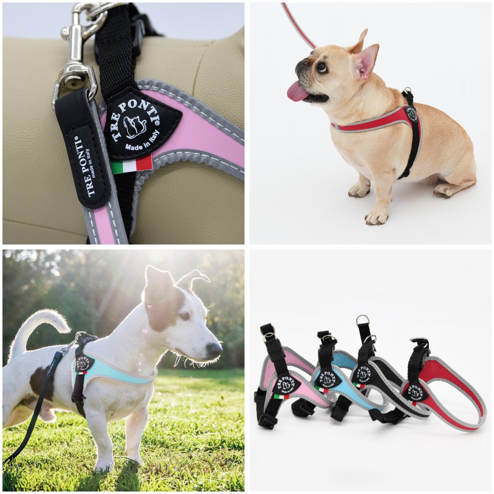 【レッド/4号】Fibbia adjustable type REFLECTIVE TRE PONTI LTP120 ハーネス (アジャスタブルタイプ) トレポンティ 運動 夜間のウォーキング 軽量 丈夫 ノンアレルギー 耐水性 犬服 ペット・ペットグッズ 犬用品 大型犬 中型犬