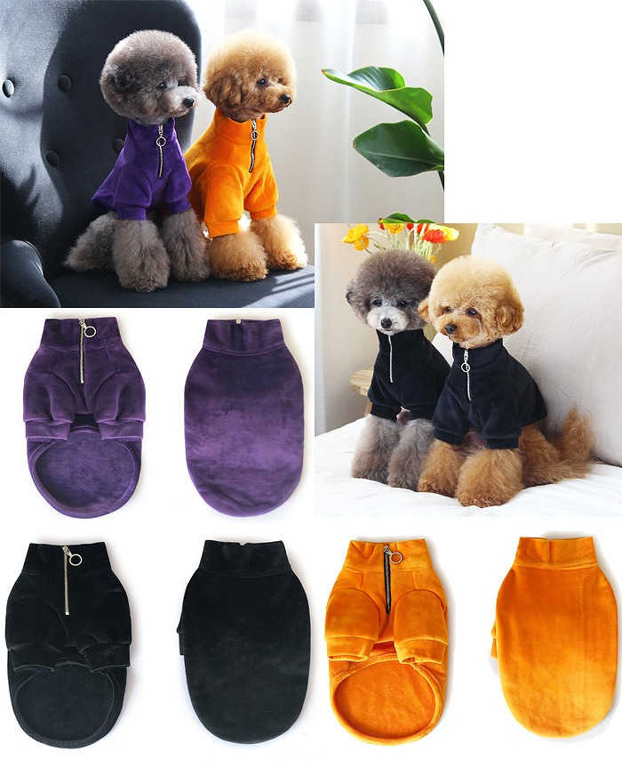 ベロア Moonlight Zip-up/ムーンライト 半ジップアップ 【ドッグウェア】【犬の服】 ベルベット トップス シンプル 長袖 ジップアップ【犬服 ブランド】