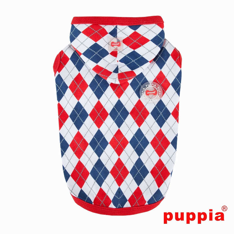 【PUPPIA】(パピア)ARGYLE LATTIC (犬 服 小型犬 コットン トップス アーガイル チェック タンクトップ ノースリーブ フード付き)【犬服 ブランド】