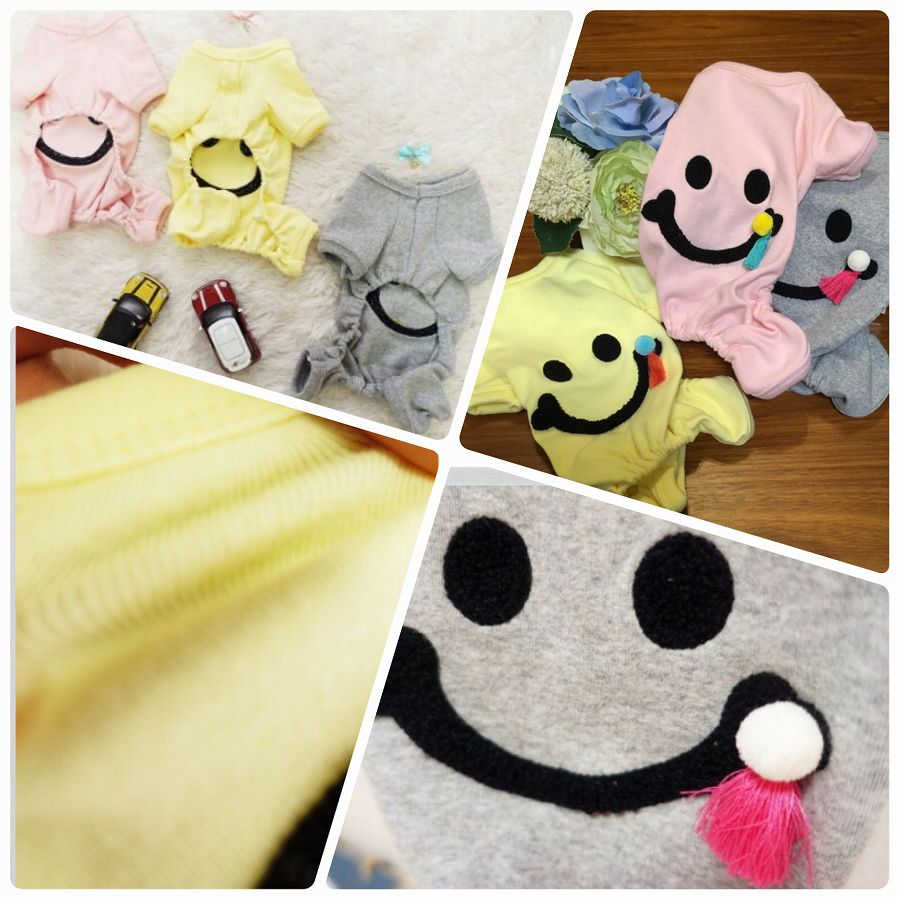 メール便【送料無料】Smile Romper 小型犬/犬 服/つなぎ/ロンパース/ピンク/グレー/イエロー/柔らかい/ロンパース