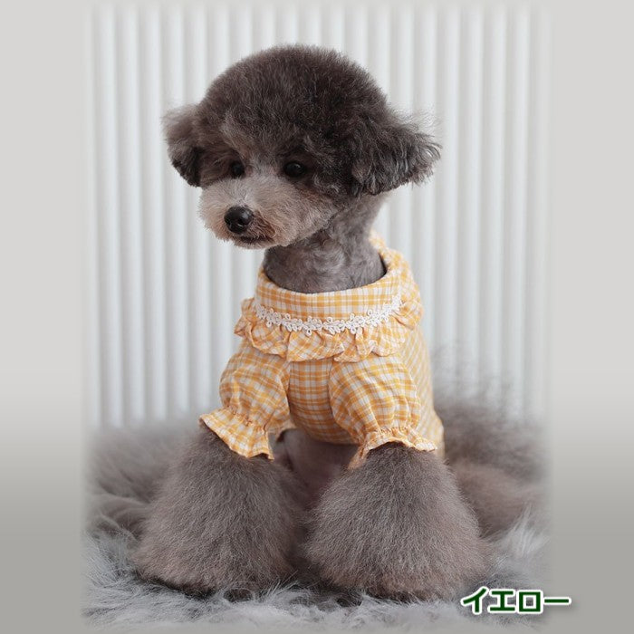【SKY/Mサイズ】ロイコ チェックフリル シャツ TOTO&ROY トトアンドロイ ペット ペット用品 犬用品 小型犬 中型犬 犬服 ドッグウェア プチプラ