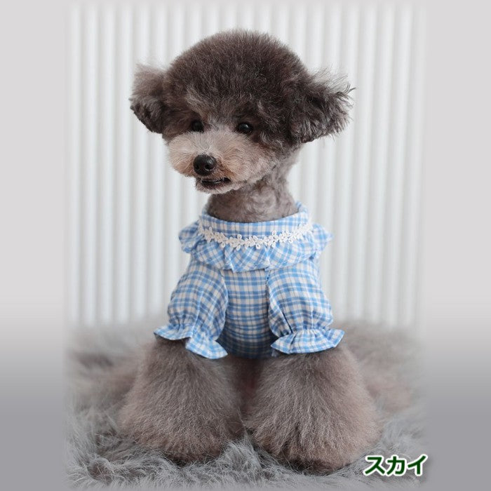 【SKY/Mサイズ】ロイコ チェックフリル シャツ TOTO&ROY トトアンドロイ ペット ペット用品 犬用品 小型犬 中型犬 犬服 ドッグウェア プチプラ