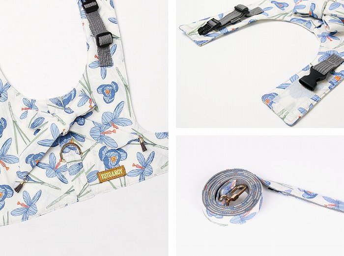 TOTO&ROY【Lサイズ】バイオレットベストハーネスSET【小型犬 犬用 リード ハーネス 胴輪 セレブ デザイン 花柄 シンプル 上質 リリー】【犬服 ブランド】