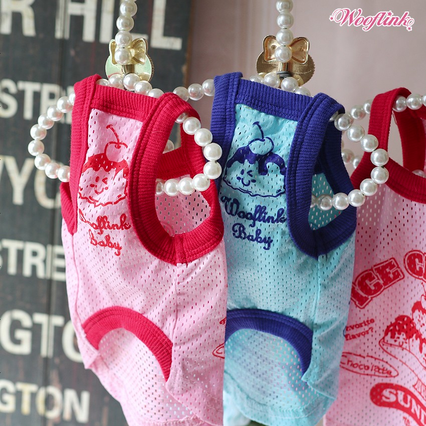 【ピンク/3号】ICE CREAM SUNDAE ♥ SPORTY WOOFLINK ウーフリンク スポーティー 軽量 ノースリーブ トップス プリント 夏服 ペット用品 ペットグッズ 犬用品 犬用 小型犬 中型犬