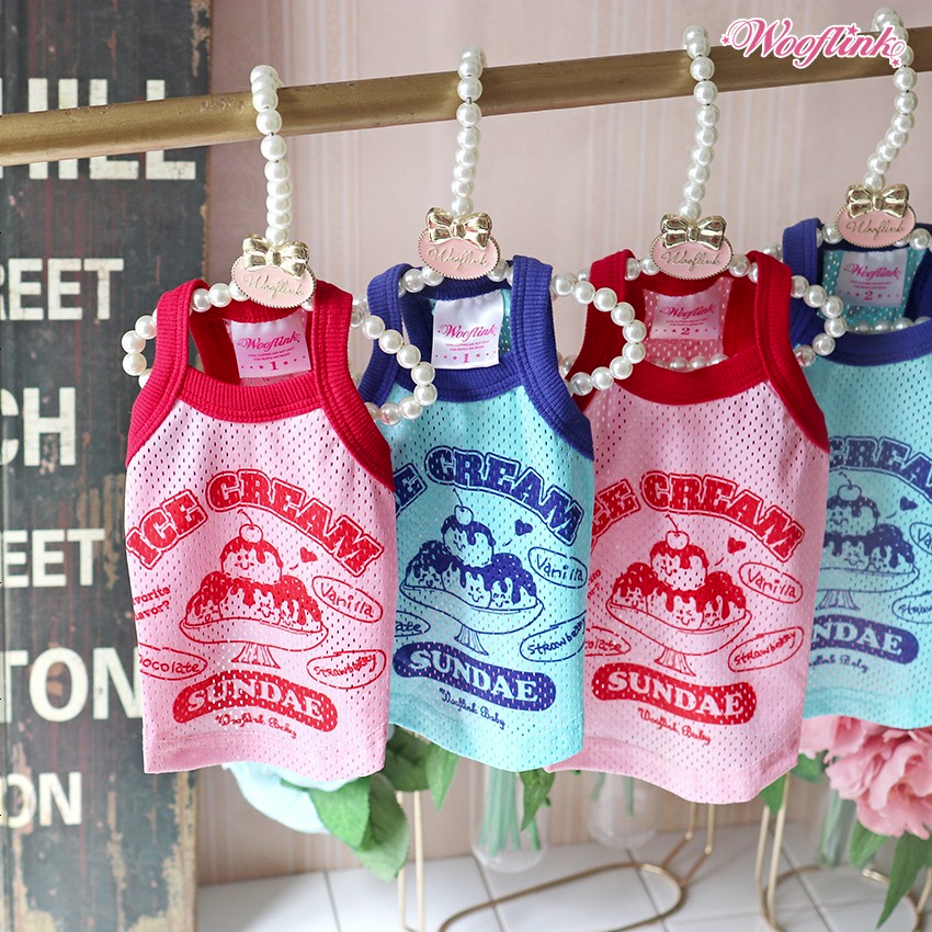 【ピンク/3号】ICE CREAM SUNDAE ♥ SPORTY WOOFLINK ウーフリンク スポーティー 軽量 ノースリーブ トップス プリント 夏服 ペット用品 ペットグッズ 犬用品 犬用 小型犬 中型犬