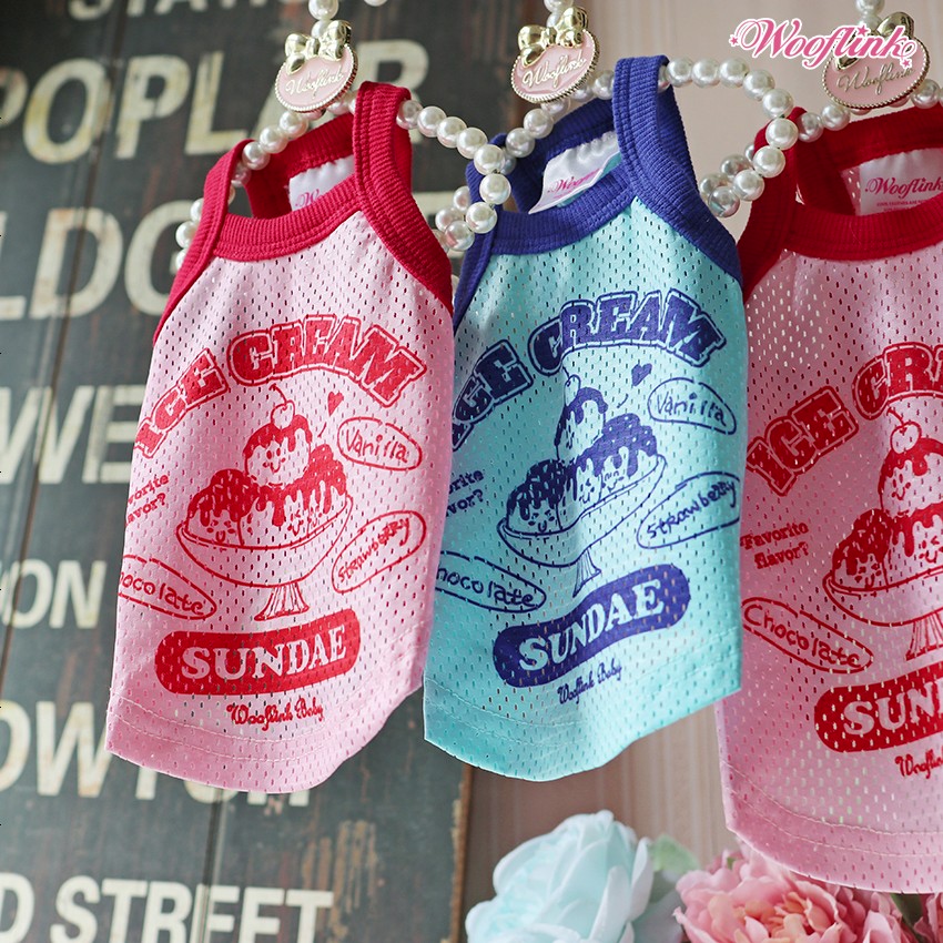 【ピンク/3号】ICE CREAM SUNDAE ♥ SPORTY WOOFLINK ウーフリンク スポーティー 軽量 ノースリーブ トップス プリント 夏服 ペット用品 ペットグッズ 犬用品 犬用 小型犬 中型犬