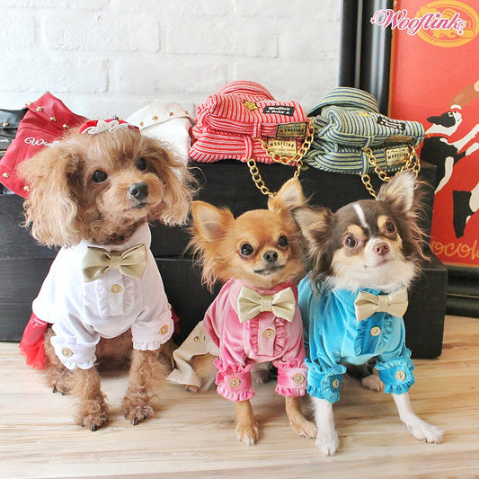【WOOFLINK】MY HOLIDAY SHIRTS　White (ウーフリンク) 【犬服 シャツ ベロアブラウス　トップス】【犬服 ブランド】