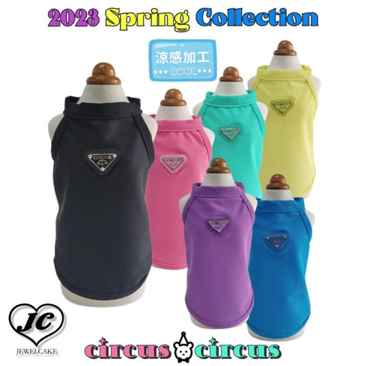 【L/イエロー】Chic Mesh ホルターネックタンク　circus circus　サーカスサーカス　POPカラー　ホルターネック　タンク　トライアングルプレート　ペット用品　ペットグッズ　犬用品　犬服　ドッグウェア　小型犬　中型犬