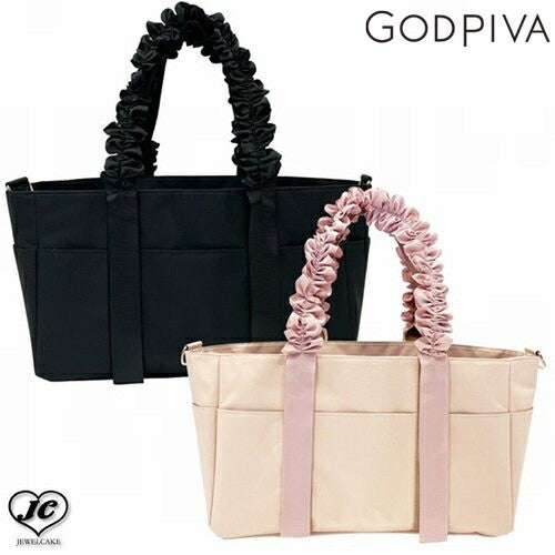 【ライトベージュ】キャンバスフリルリボンバッグ　　GODPIVA　ゴッドピヴァ　フリルハンドル　ママバッグ　快適　ふわふわクッション　犬　犬用品　犬用　キャリーバッグ　ママ用　小型犬　中型犬