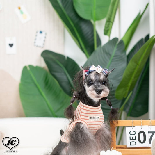 【サイズ:XS/オレンジ袖なし】パンダシャツ　袖無し　JUNIOR PIE　ジュニアパイ　収縮率が抜群のボーダーシャツ　背中のパンダ模様がとても可愛いです　犬　服　ドッグウェア　犬用品　犬用　小型犬　中型犬