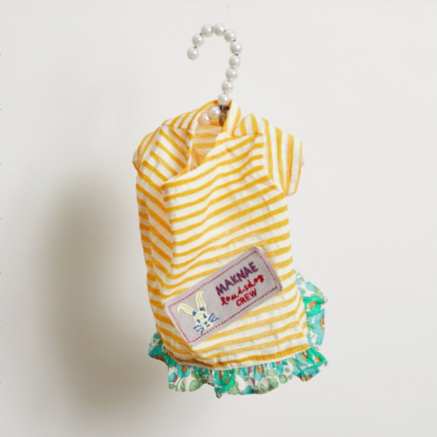 【S/2色】LOUISDOG　Candy Ade Frill Tee　キャンディー・アデ・フリル・Tシャツ　ルイスドッグ　ストライプ柄　フリル　パッチワーク　犬　服　ドッグウェア　ペット　ペット用品　犬用品　小型犬　中型犬　セレブ