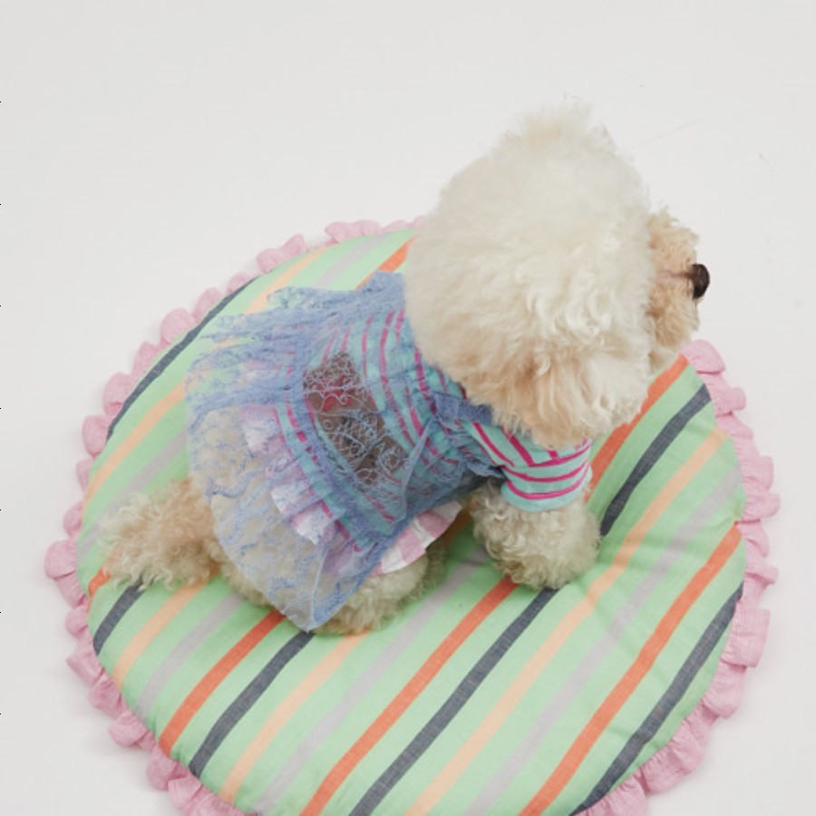 【S/2色】LOUISDOG　Candy Ade Frill Tee　キャンディー・アデ・フリル・Tシャツ　ルイスドッグ　ストライプ柄　フリル　パッチワーク　犬　服　ドッグウェア　ペット　ペット用品　犬用品　小型犬　中型犬　セレブ