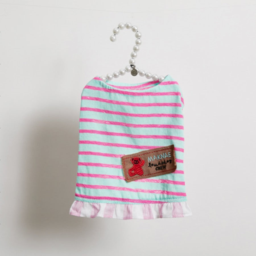 【S/2色】LOUISDOG　Candy Ade Frill Tee　キャンディー・アデ・フリル・Tシャツ　ルイスドッグ　ストライプ柄　フリル　パッチワーク　犬　服　ドッグウェア　ペット　ペット用品　犬用品　小型犬　中型犬　セレブ