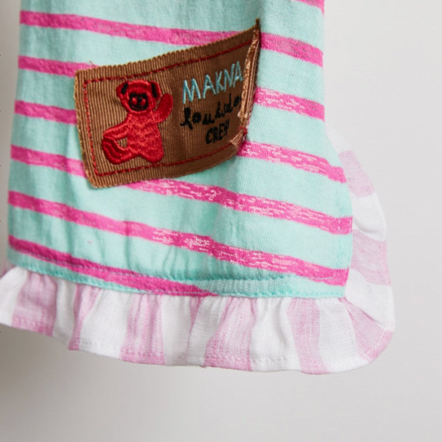 【S/2色】LOUISDOG　Candy Ade Frill Tee　キャンディー・アデ・フリル・Tシャツ　ルイスドッグ　ストライプ柄　フリル　パッチワーク　犬　服　ドッグウェア　ペット　ペット用品　犬用品　小型犬　中型犬　セレブ