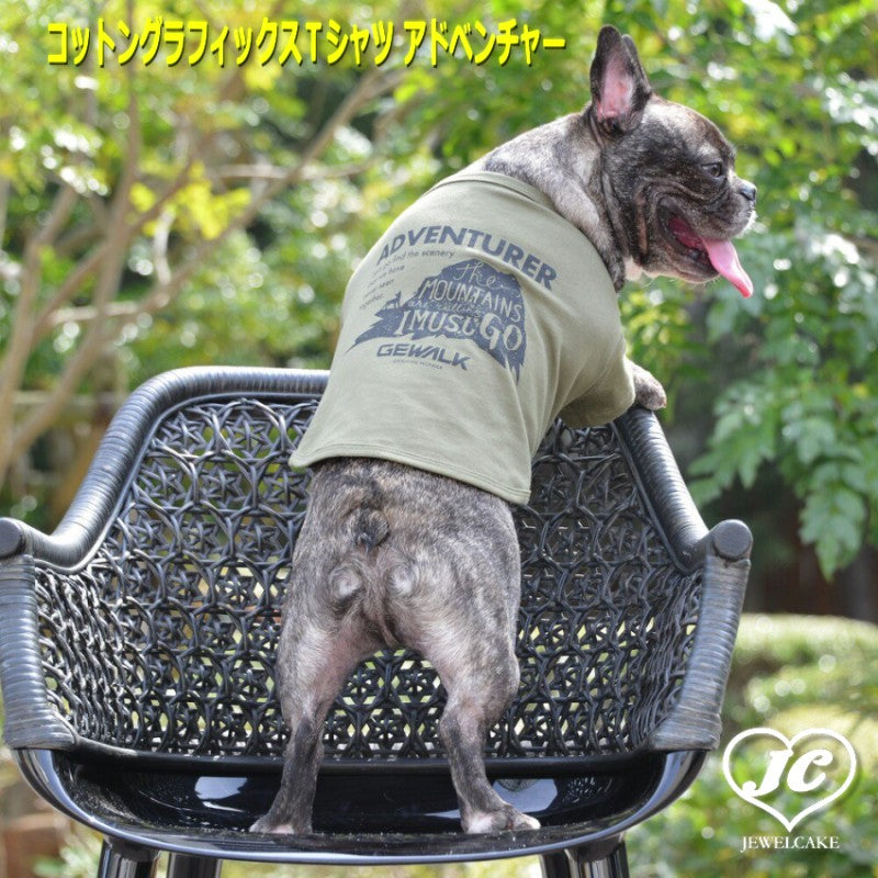 【M/カーキ】コットングラフィックスＴシャツ アドベンチャー　GEWALK　ジ・ウォーク　着脱簡単　ベーシックモデル　フィット　サイズバリエーション　お揃いコーデ　犬　犬用品　犬服　ドッグウェア　小型犬　中型犬　大型犬
