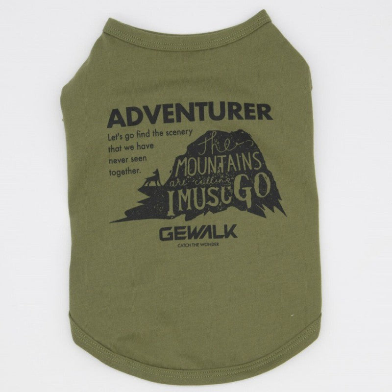 【M/カーキ】コットングラフィックスＴシャツ アドベンチャー　GEWALK　ジ・ウォーク　着脱簡単　ベーシックモデル　フィット　サイズバリエーション　お揃いコーデ　犬　犬用品　犬服　ドッグウェア　小型犬　中型犬　大型犬