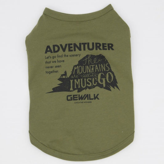 【M/カーキ】コットングラフィックスＴシャツ アドベンチャー　GEWALK　ジ・ウォーク　着脱簡単　ベーシックモデル　フィット　サイズバリエーション　お揃いコーデ　犬　犬用品　犬服　ドッグウェア　小型犬　中型犬　大型犬