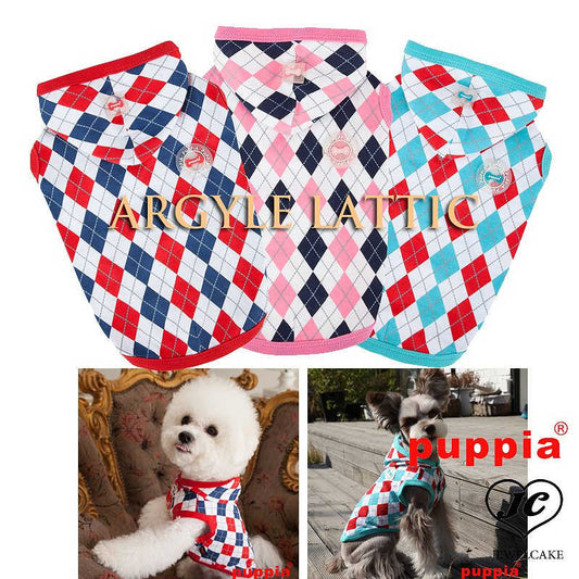 【PUPPIA】（パピア)ARGYLE LATTIC （犬　服 小型犬 コットン トップス　アーガイル 　チェック　タンクトップ　ノースリーブ　フード付き）【犬服 ブランド】