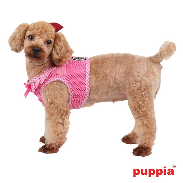 AH860【PUPPIA/パピア】VIVIEN HARNESS B 犬　服/犬用/ソフトハーネス/小型犬/中型犬/大型犬/フリル【犬服 ブランド】ギンガムチェック