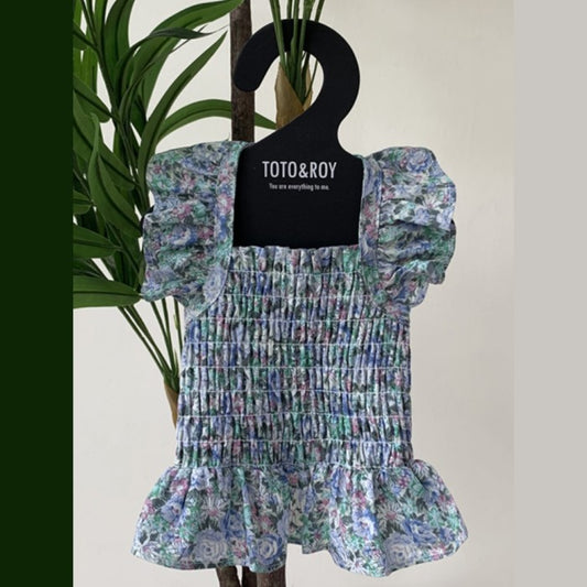 【Lサイズ/ブルー】Crop Lace Sleeveless　フラワークロップレースノースリーブ　TOTO&ROY 　トトアンドロイ　ペット　ペット用品　犬用品　小型犬　中型犬　ドッグウェア　犬服