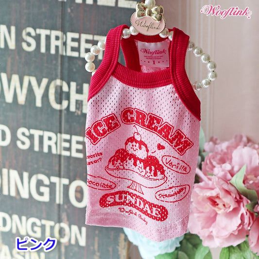【ピンク/3号】ICE CREAM SUNDAE &#9829; SPORTY　WOOFLINK　ウーフリンク　スポーティー　軽量　ノースリーブ　トップス　プリント　夏服　ペット用品　ペットグッズ　犬用品　犬用　小型犬　中型犬